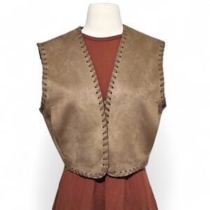 Zara Suede Effect Waistcoat with braided detail Cropped Vest Size Medium NWT